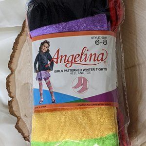 NIB Angelina Girl's Rainbow Stripe Winter Tights Size 6-8 (Bundle)